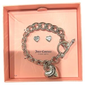 Juicy Couture Silver Heart Charm chunky Bracelet NWT